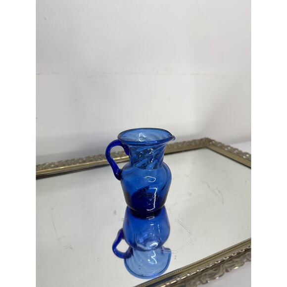 Hand Blown Deep Cobalt Blue Small Pitcher Creamer, Vintage Mexican Avalos - Picture 4 of 10